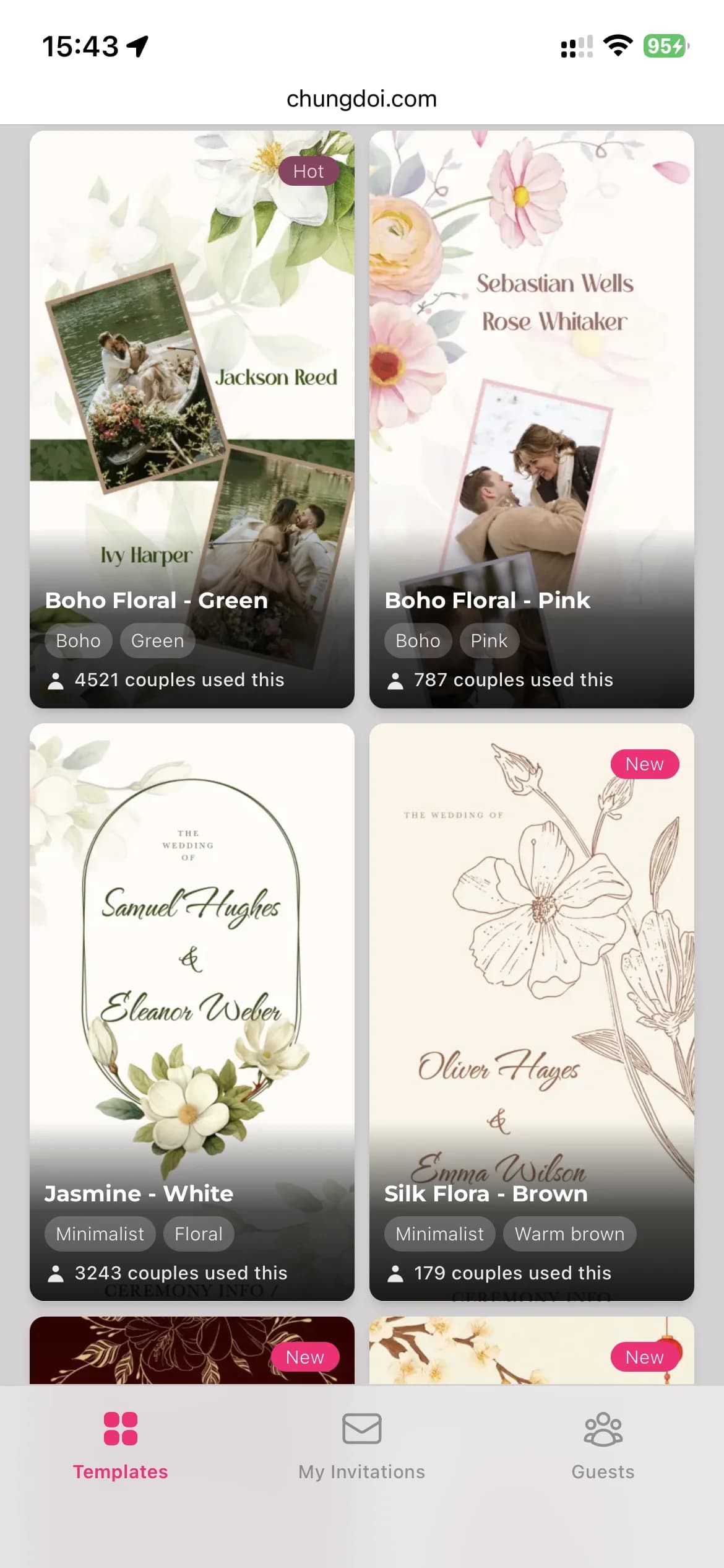 Online wedding invitation template gallery on ChungDoi