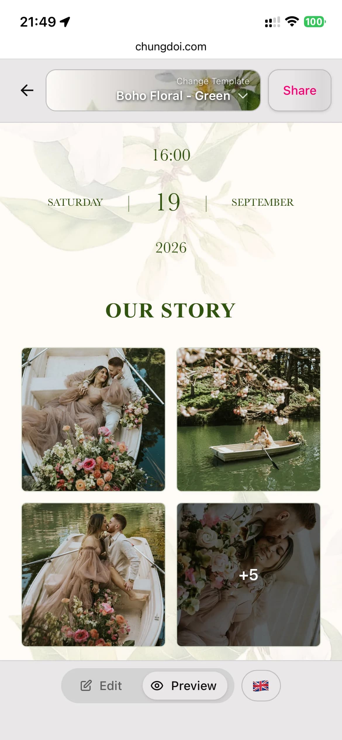 Preview and share online wedding invitation
