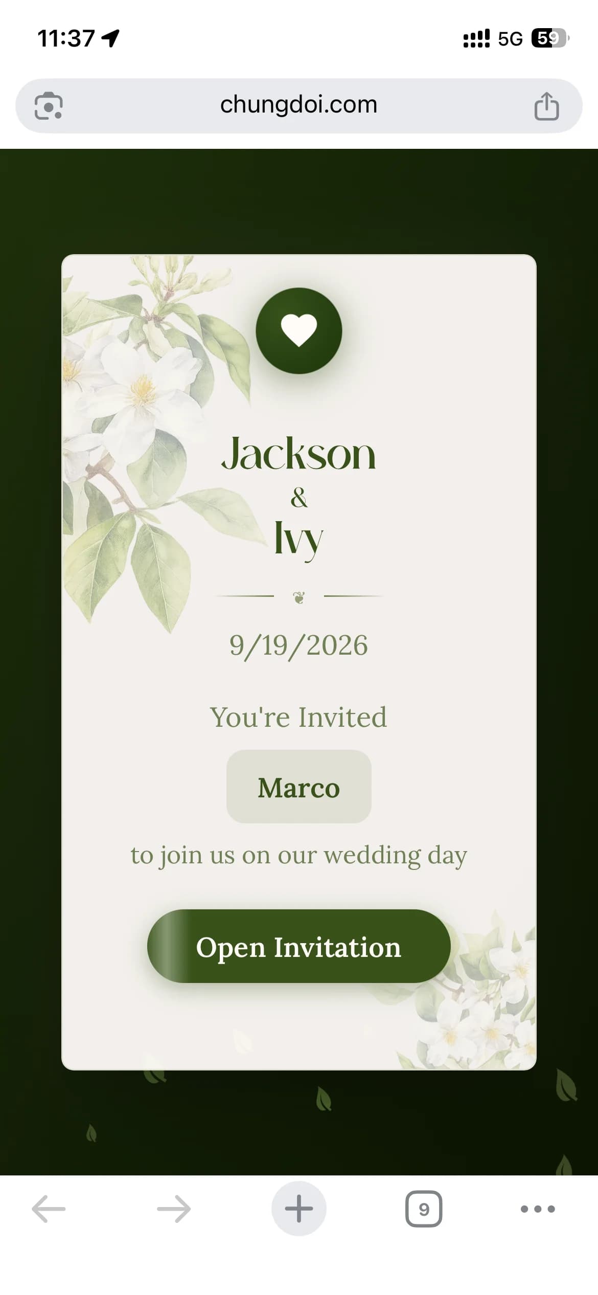 Personalize online wedding invitation with guest names
