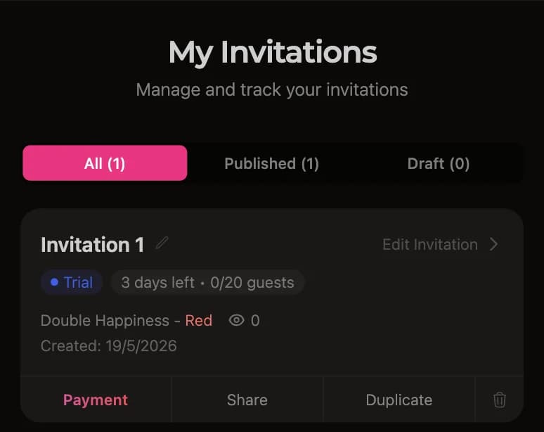 Pay for online wedding invitation via bank transfer