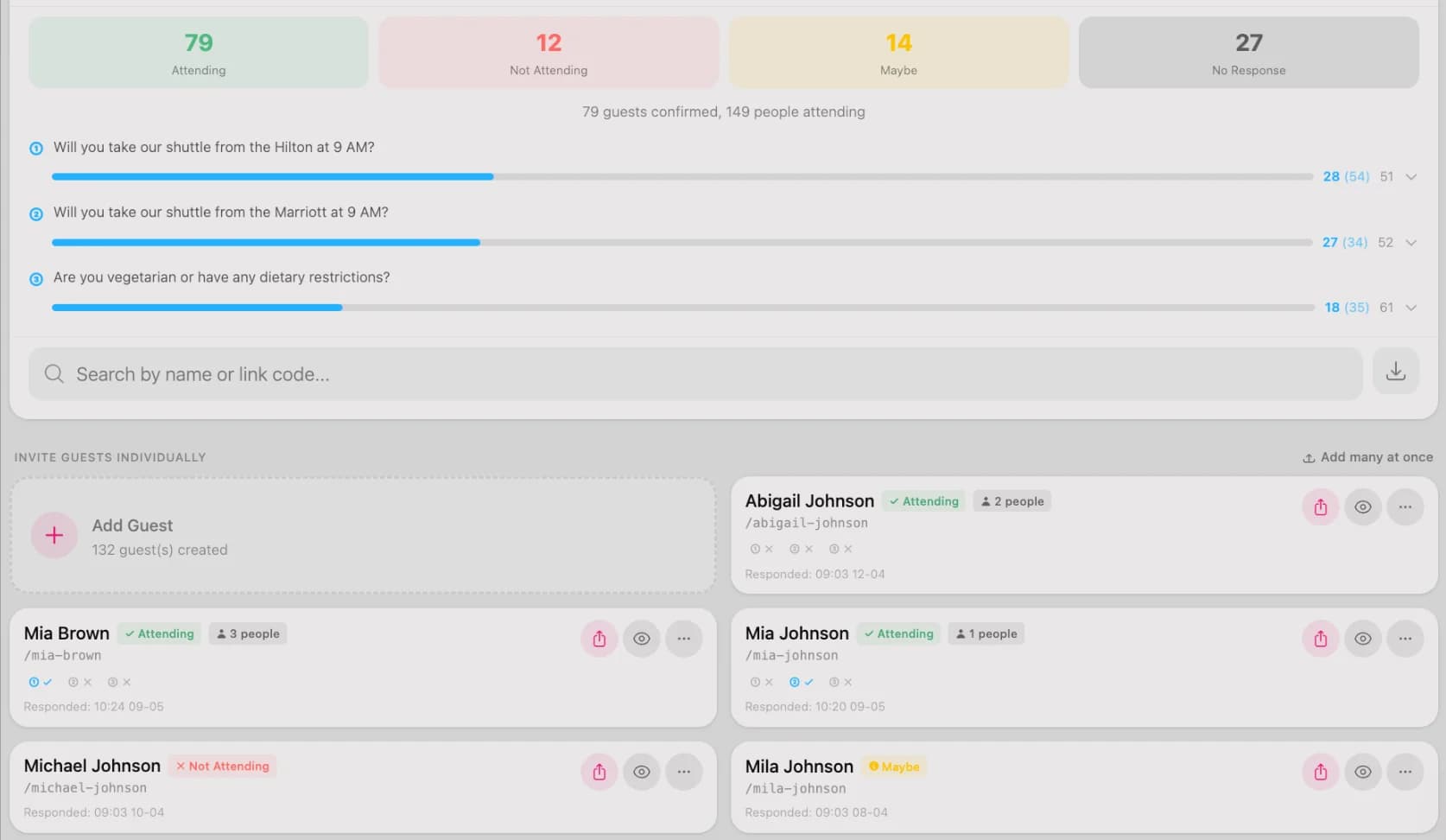 Manage guests and RSVP confirmations