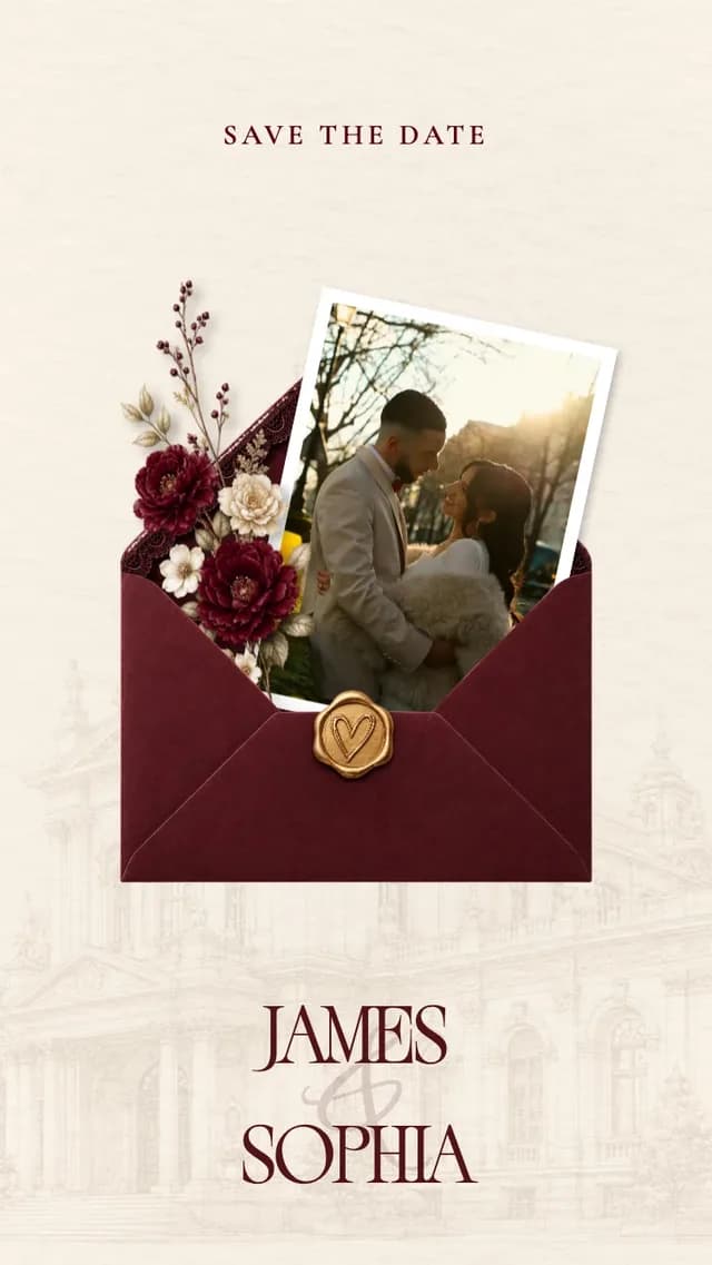 The same wedding invitation shown in several different designs