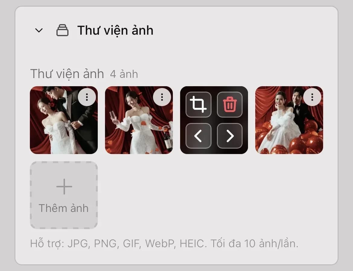 Tùy chỉnh nội dung thiệp cưới: ảnh, nhạc, bản đồ