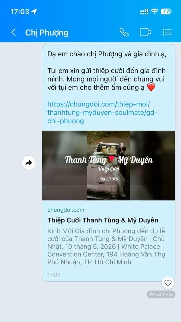 Gửi thiệp cưới online qua Zalo và Messenger