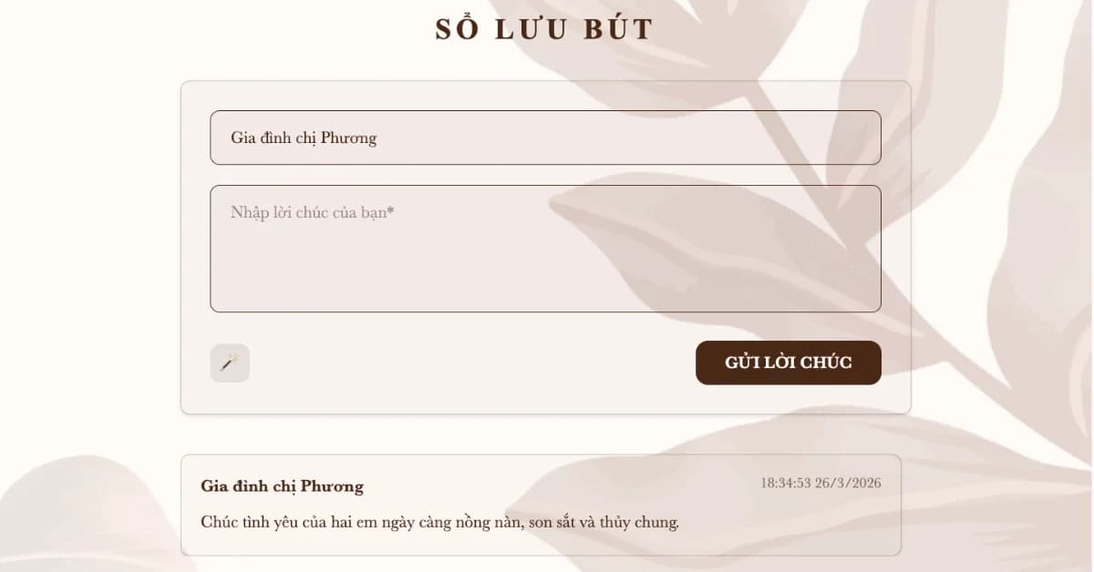 Sổ lưu bút lời chúc trên thiệp cưới