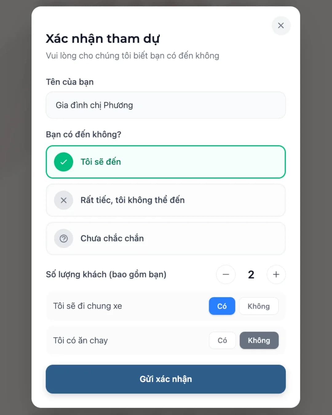 Khách xác nhận tham dự RSVP trên thiệp cưới