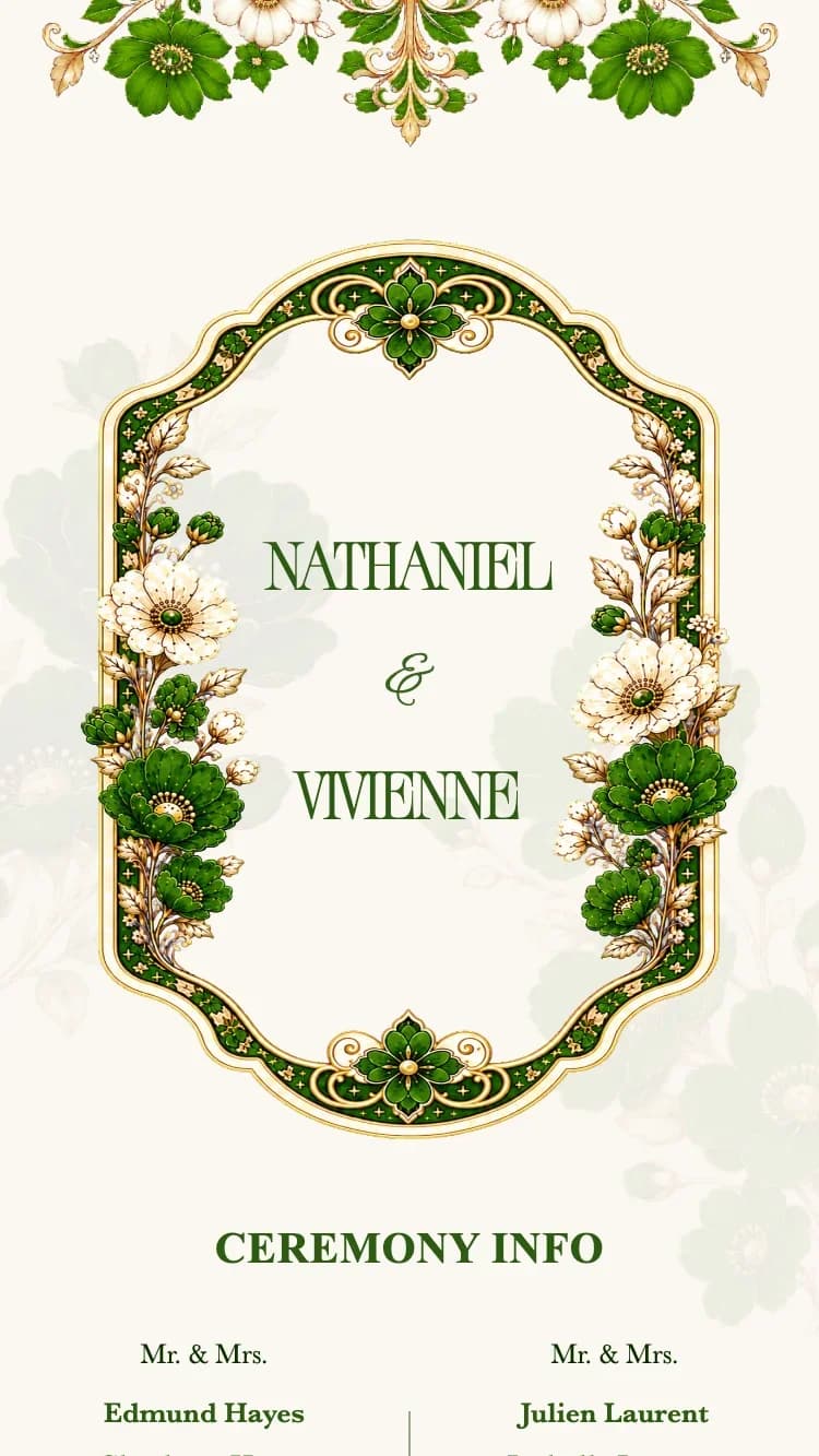 Crystal Floral - Green - Online Wedding Invitation Template