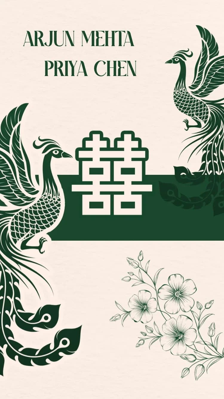 Double Phoenix - Green - Online Wedding Invitation Template