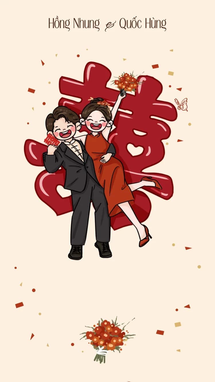 Chibi - Đỏ - Mẫu thiệp cưới online
