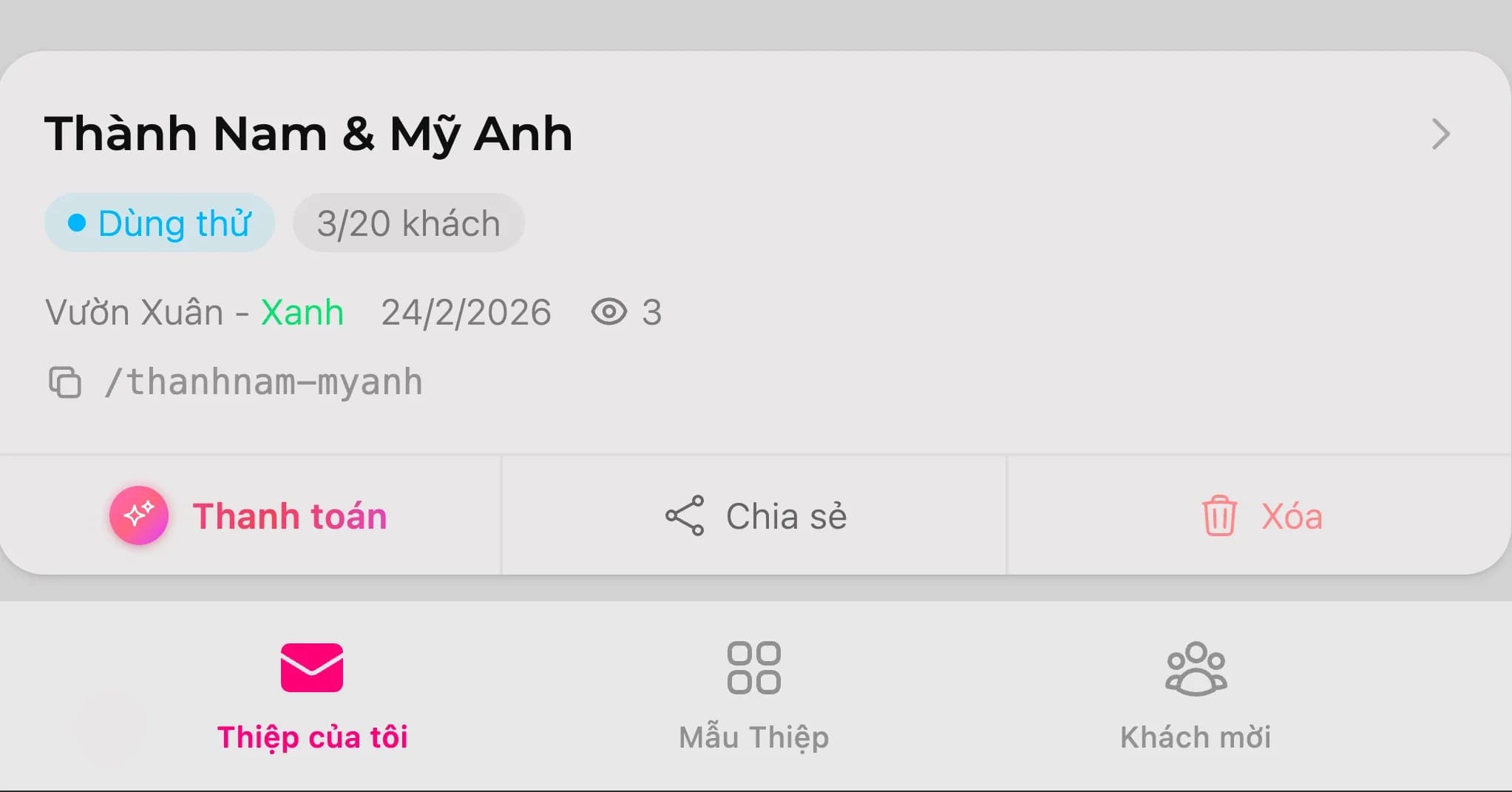 Thanh toán thiệp cưới online qua chuyển khoản ngân hàng
