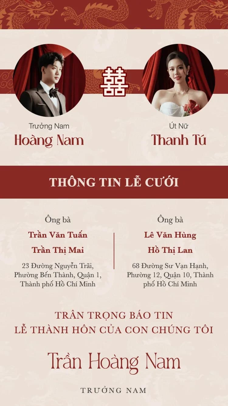 Song Long - Đỏ - Mẫu thiệp cưới online
