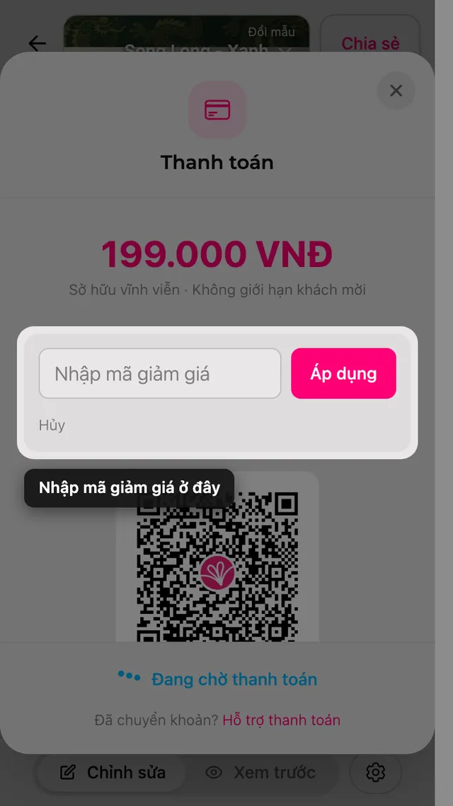Ô nhập mã giảm giá trên màn hình thanh toán