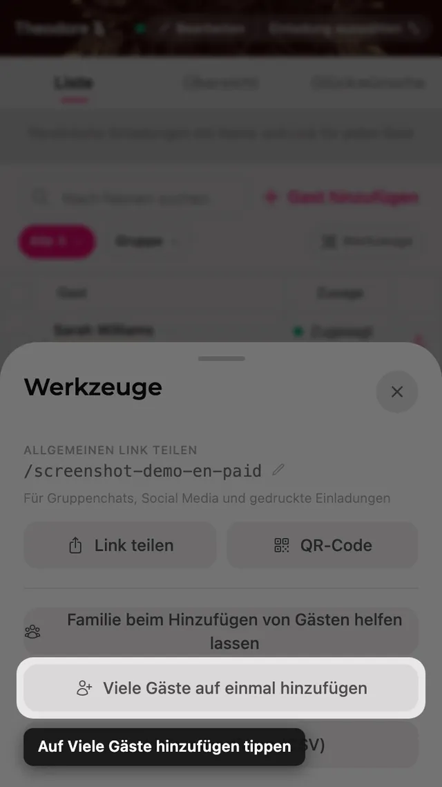 Die Schaltfläche Viele Gäste hinzufügen im Werkzeuge-Bereich