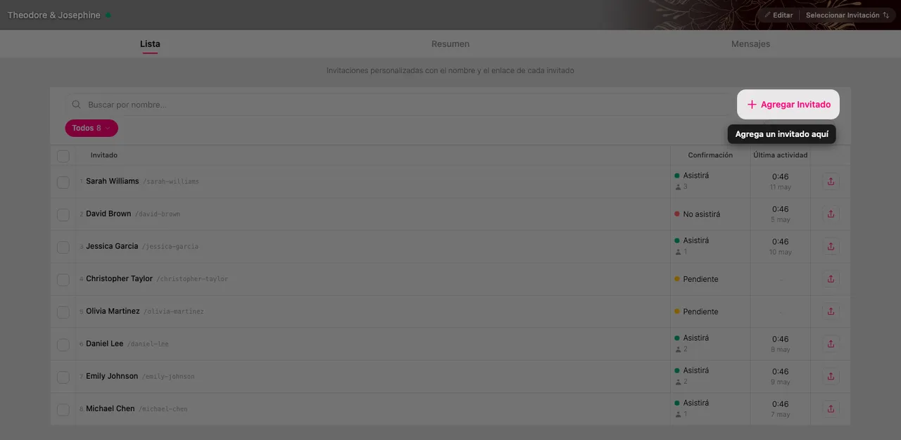 El botón Añadir invitado en la parte superior de la lista