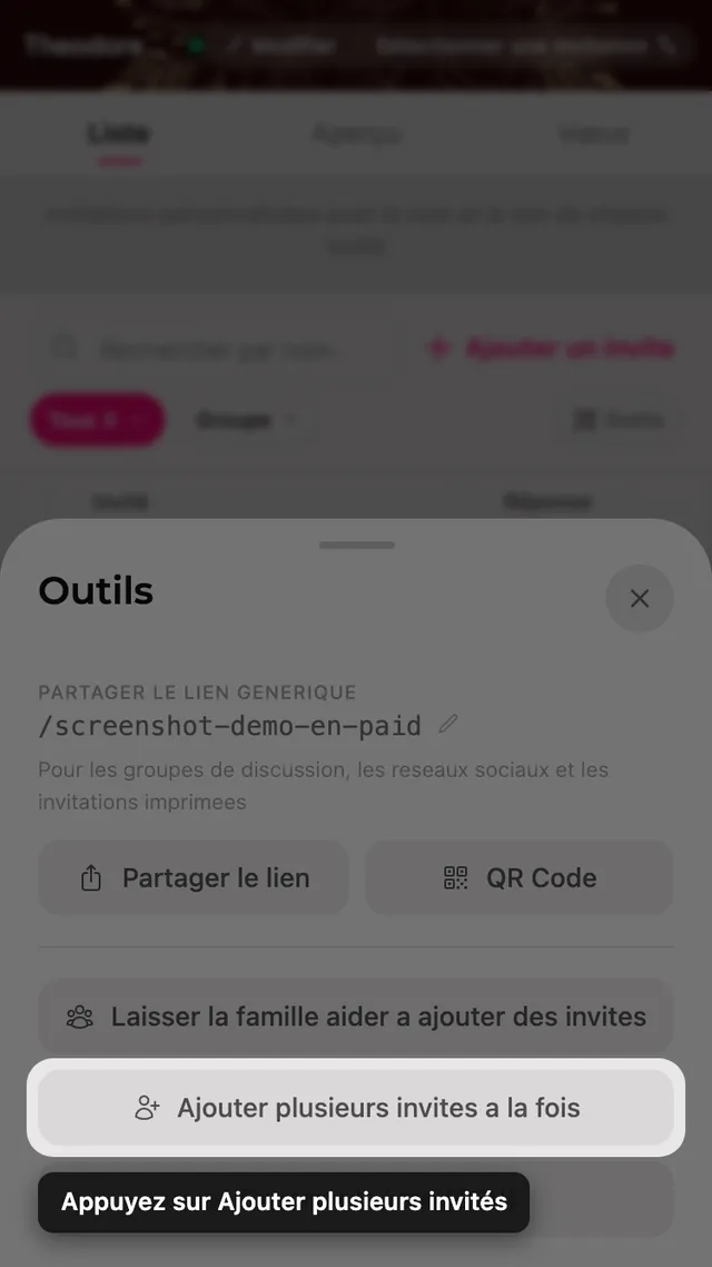 Le bouton Ajouter plusieurs invités dans le panneau Outils