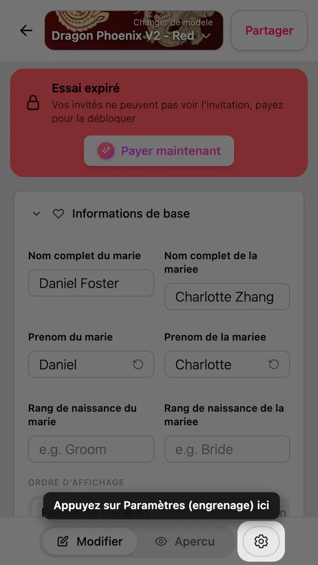 L'engrenage des réglages en haut de l'éditeur