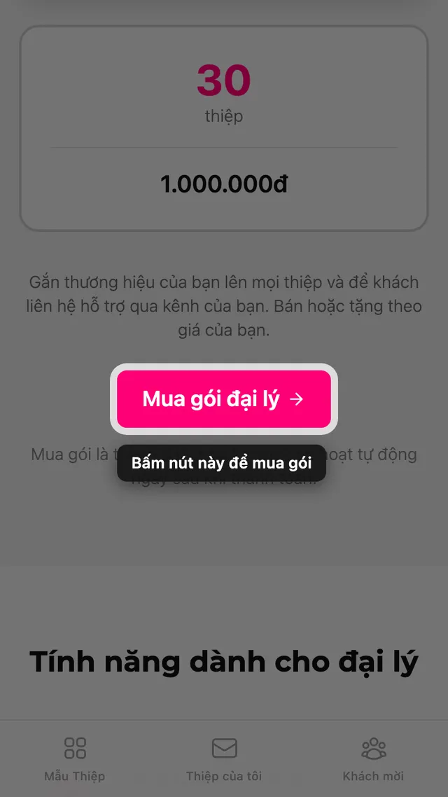 Nút mua gói trên trang đại lý