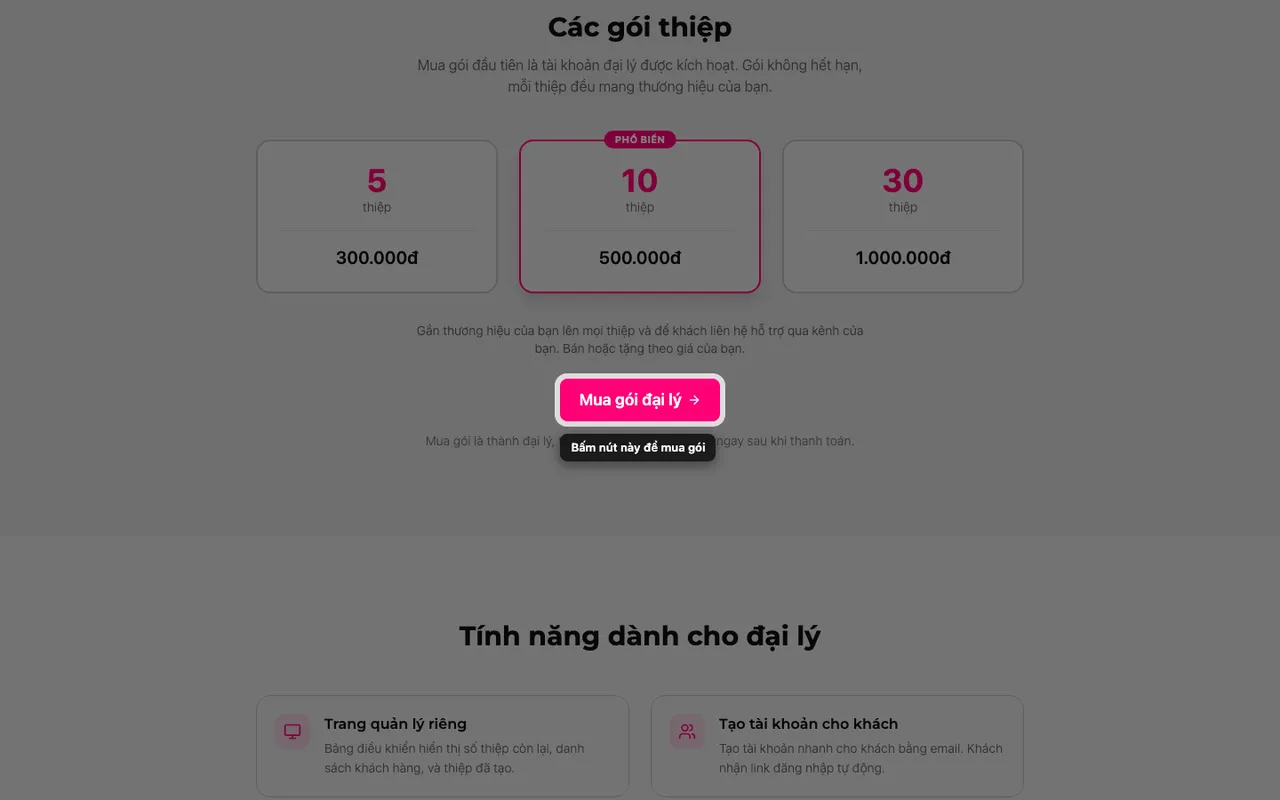 Nút mua gói trên trang đại lý