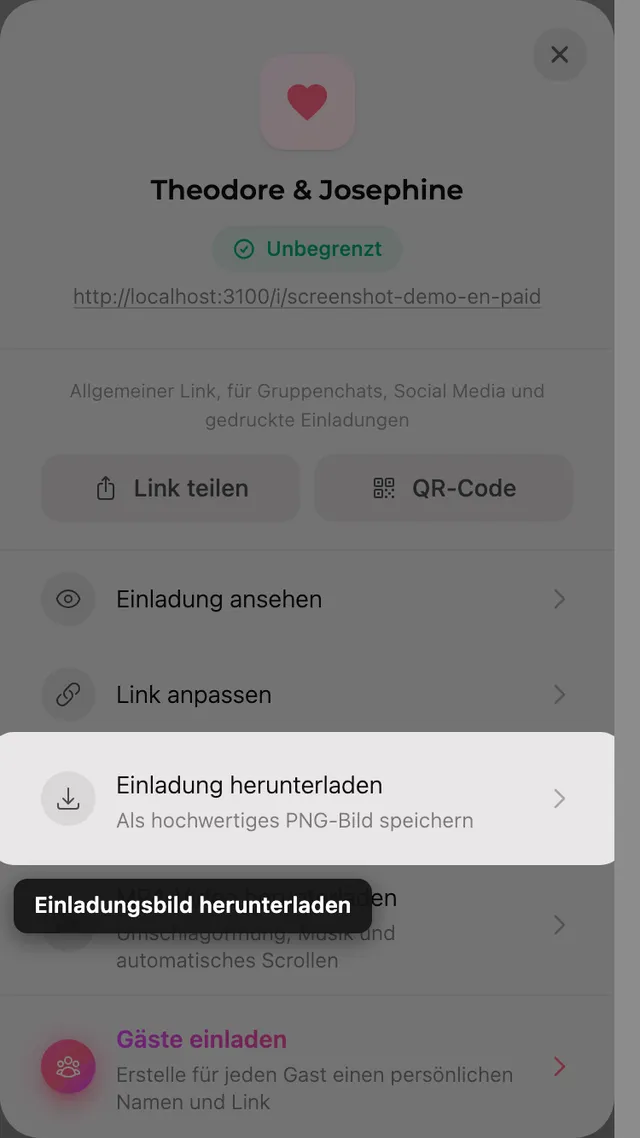 Die Schaltfläche zum Herunterladen des Bildes im Teilen-Fenster