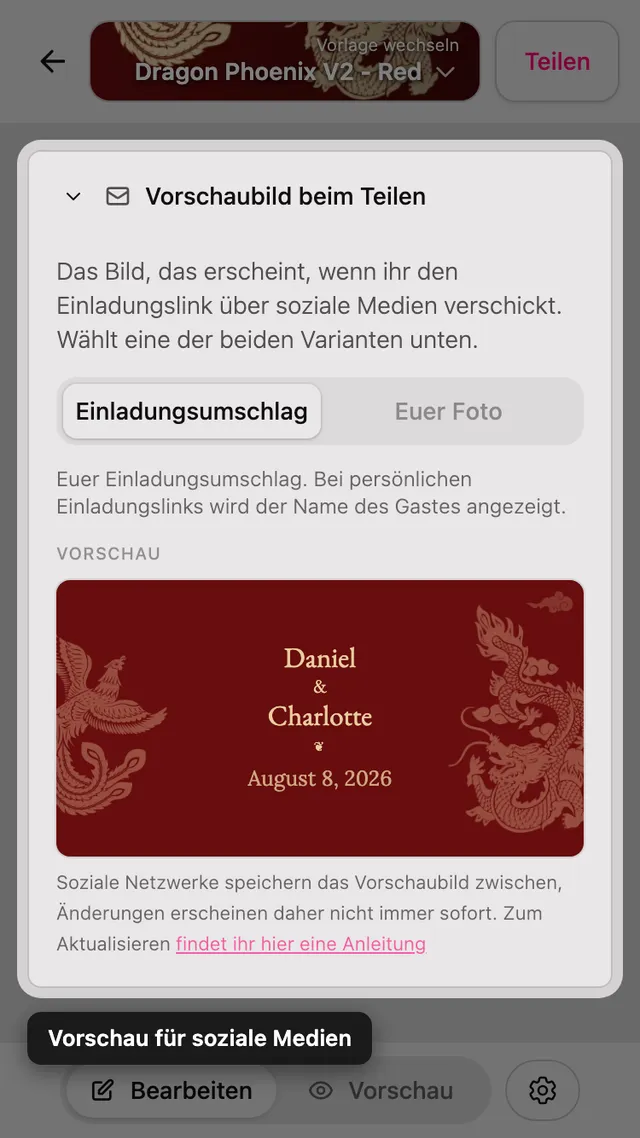 Der Abschnitt für das Teilen-Vorschaubild im Editor