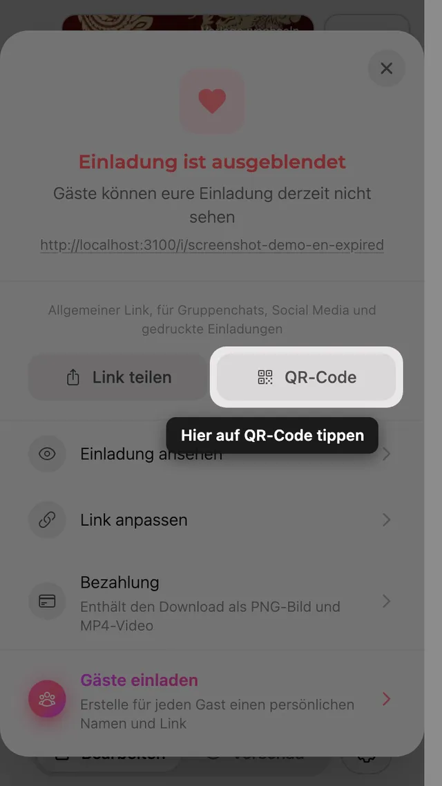 Der QR-Code im Teilen-Fenster