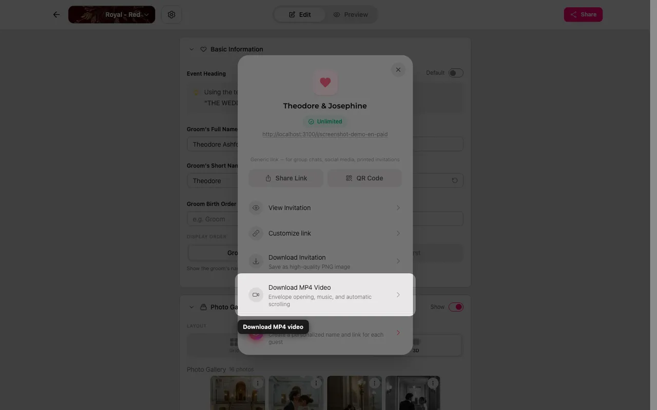 The download MP4 video button in the Share panel