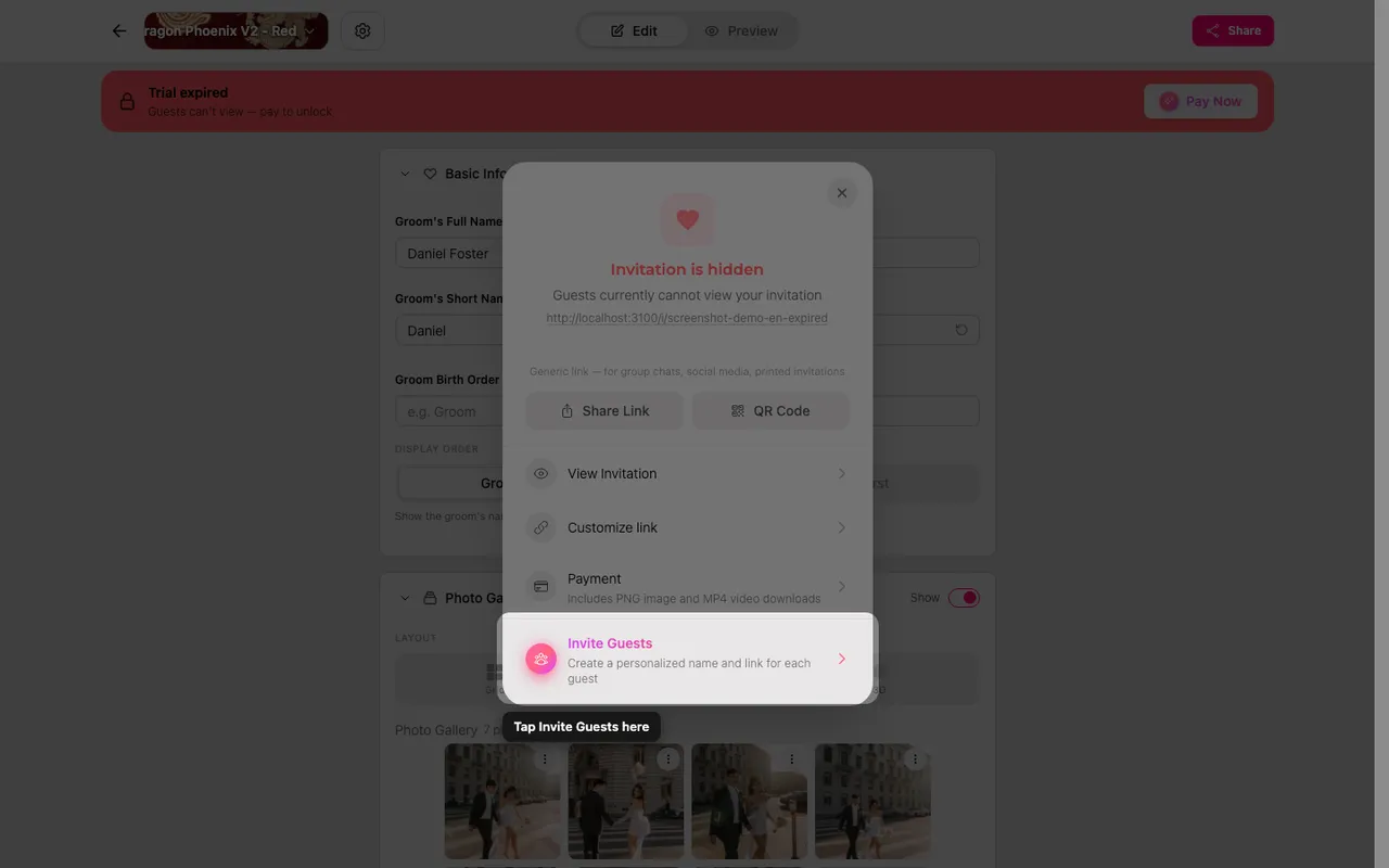 The invite-guests option in the Share panel
