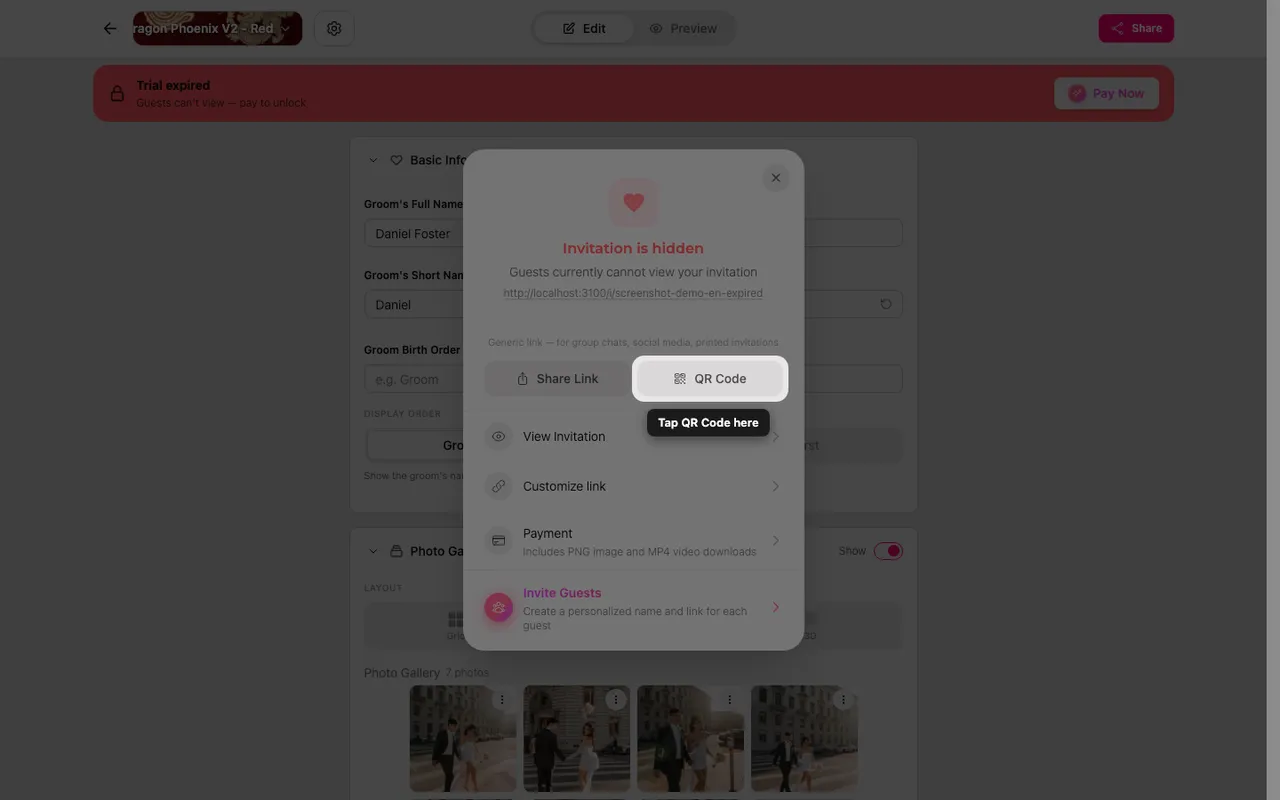 The QR code in the Share panel