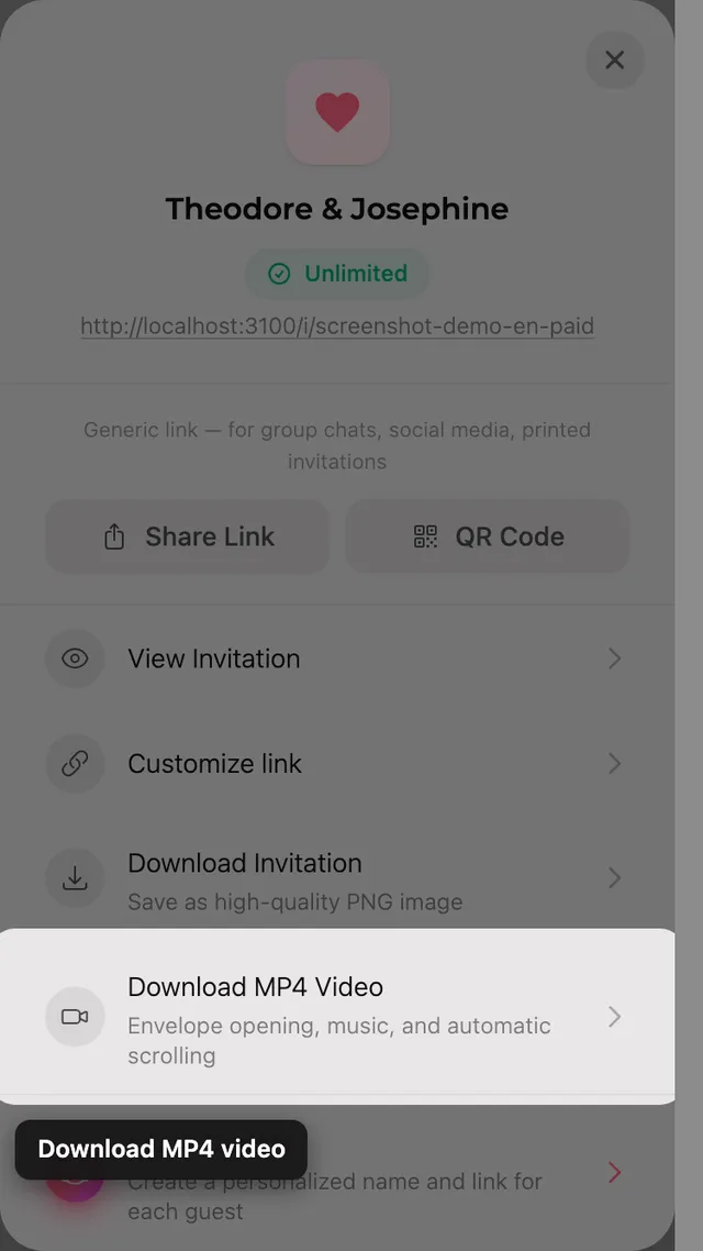 The download MP4 video button in the Share panel