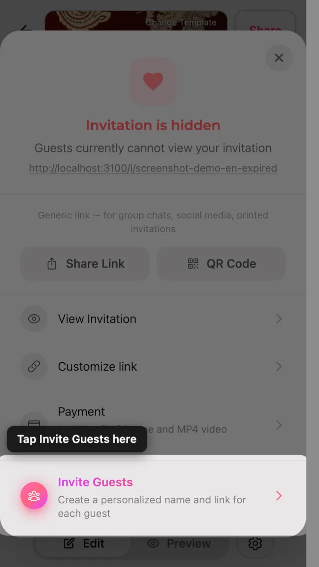 The invite-guests option in the Share panel