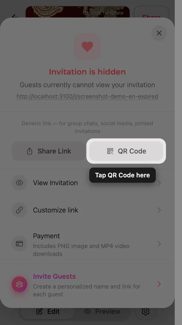 The QR code in the Share panel