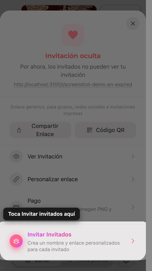 La opción de invitar en el panel Compartir
