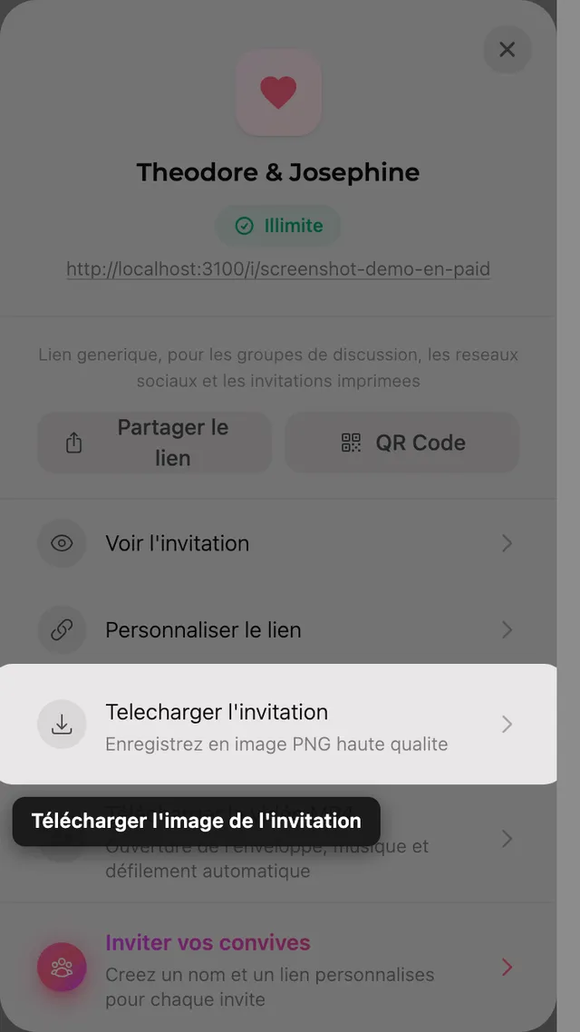 Le bouton de téléchargement de l'image dans le panneau Partager