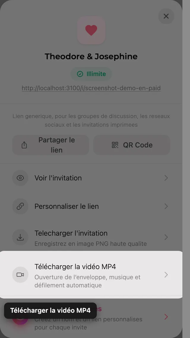 Le bouton de téléchargement de la vidéo MP4 dans le panneau Partager