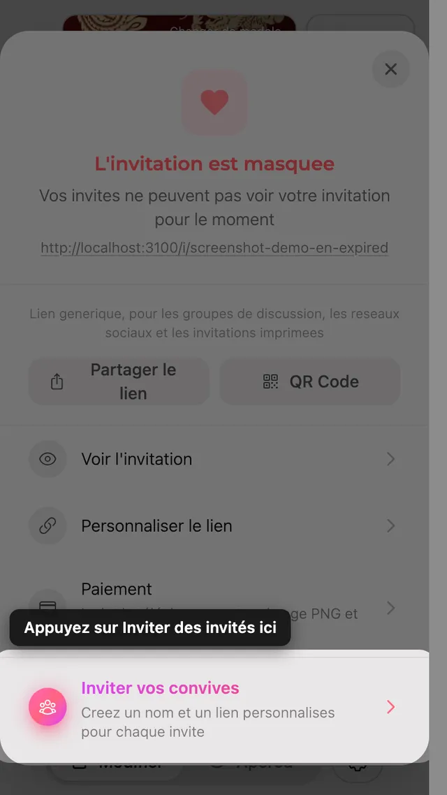 L'option d'invitation des invités dans le panneau Partager