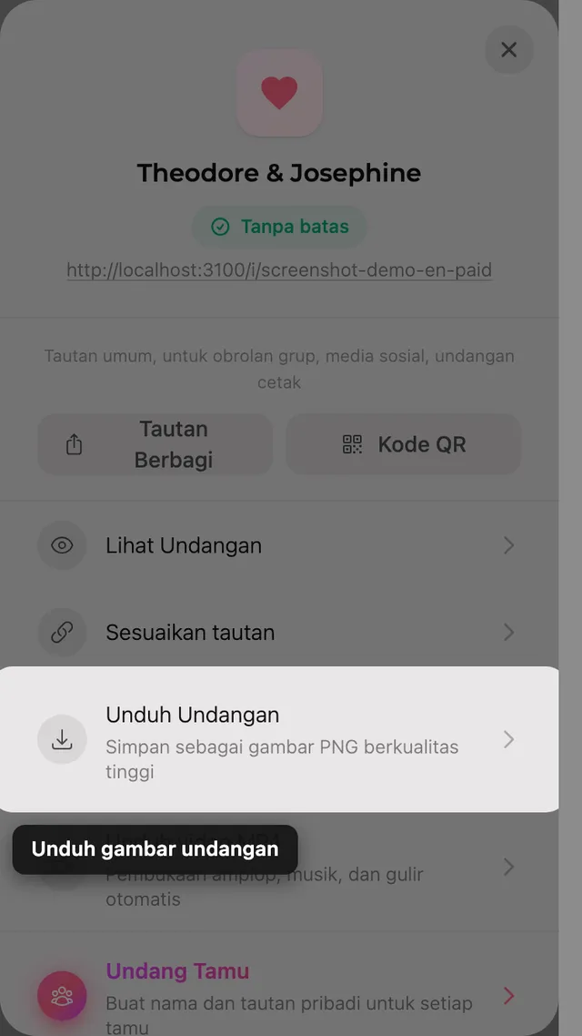 Tombol unduh gambar di panel Bagikan