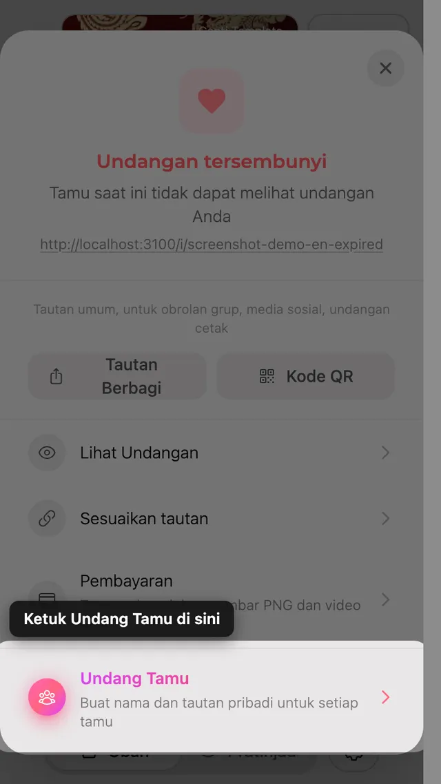 Pilihan mengundang tamu di panel Bagikan