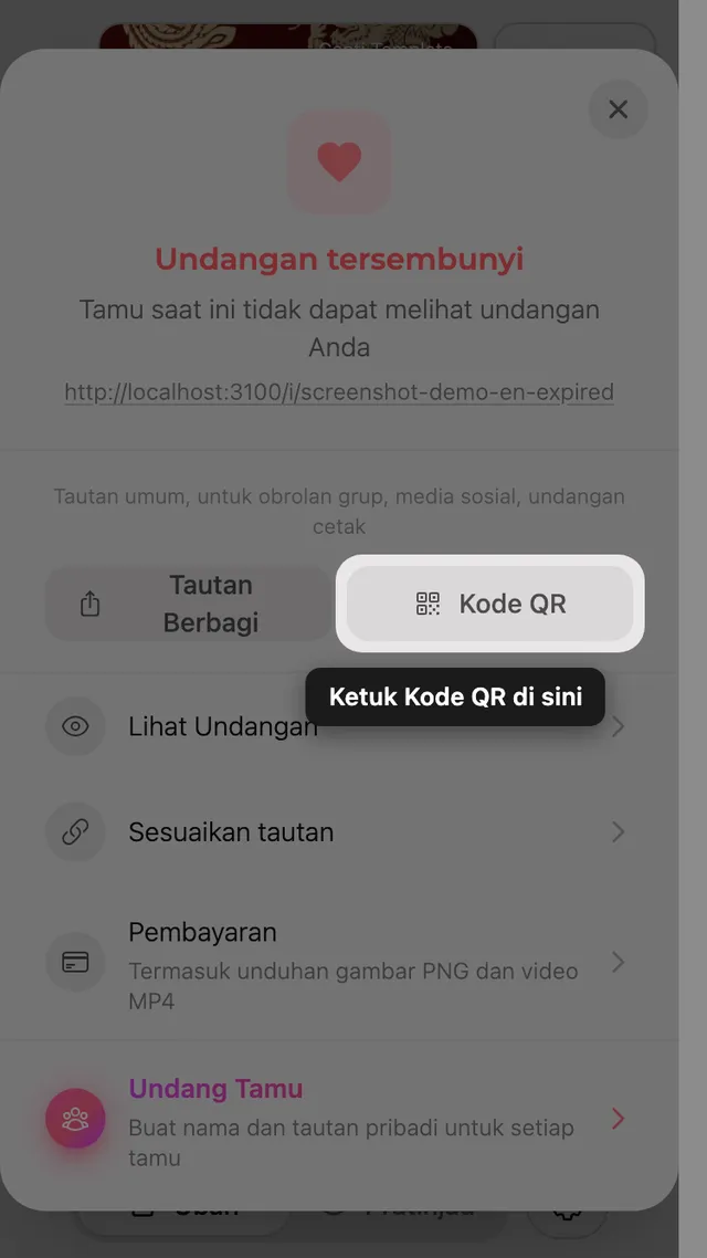 Kode QR di panel Bagikan