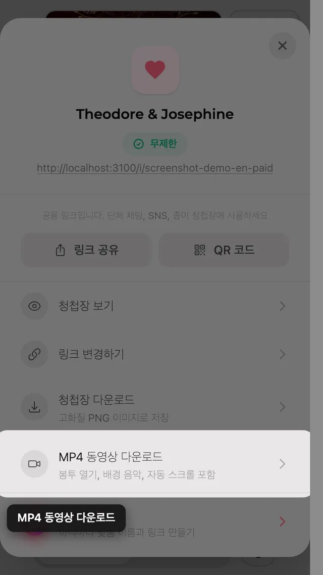 공유 패널의 MP4 영상 내려받기 버튼