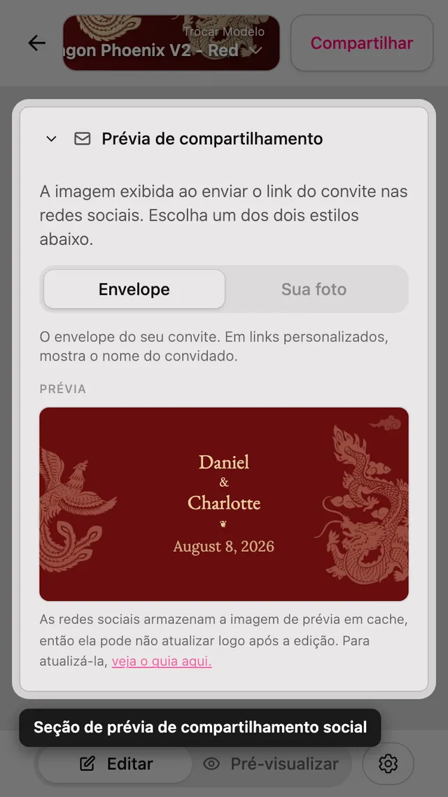 A seção de imagem de pré-visualização no editor