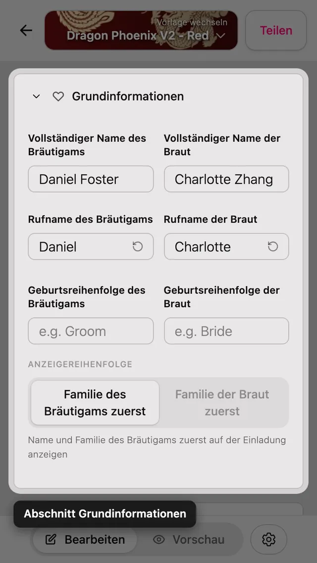 Der Abschnitt Basisangaben im Editor