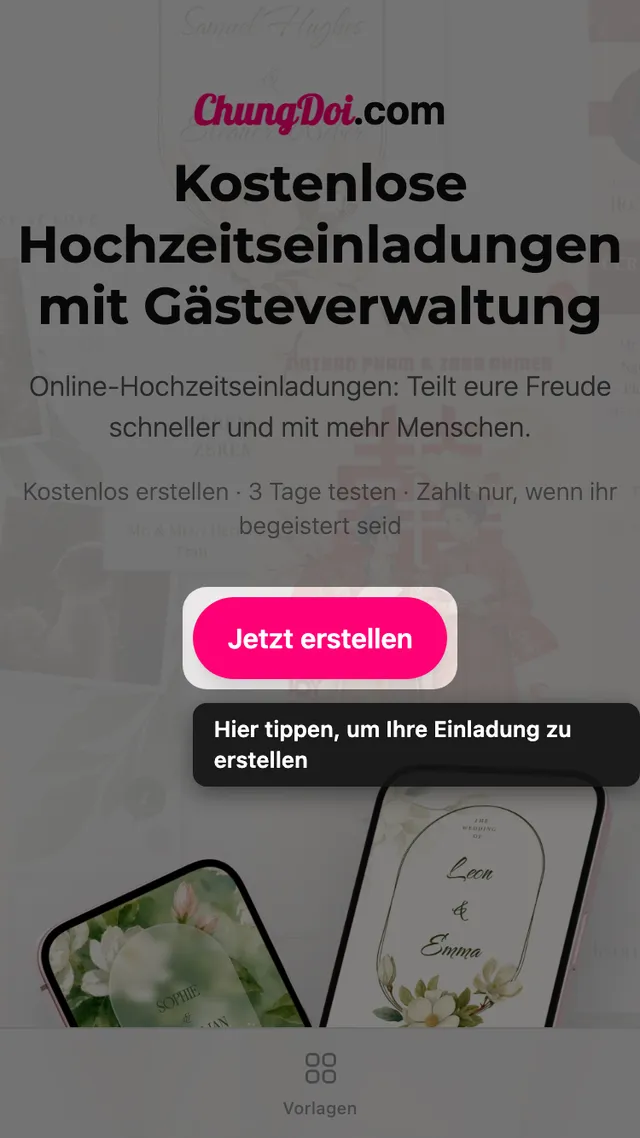 Die Schaltfläche zum Erstellen auf der ChungDoi-Startseite