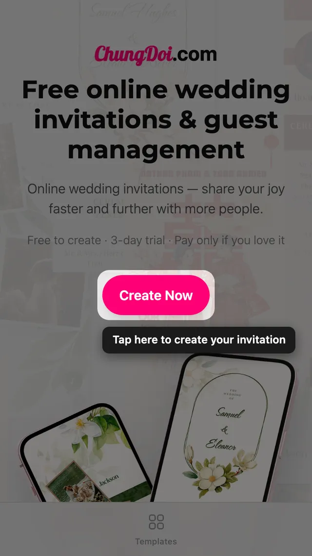 The create invitation button on the ChungDoi home page