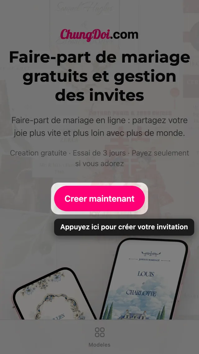 Le bouton de création sur la page d'accueil ChungDoi