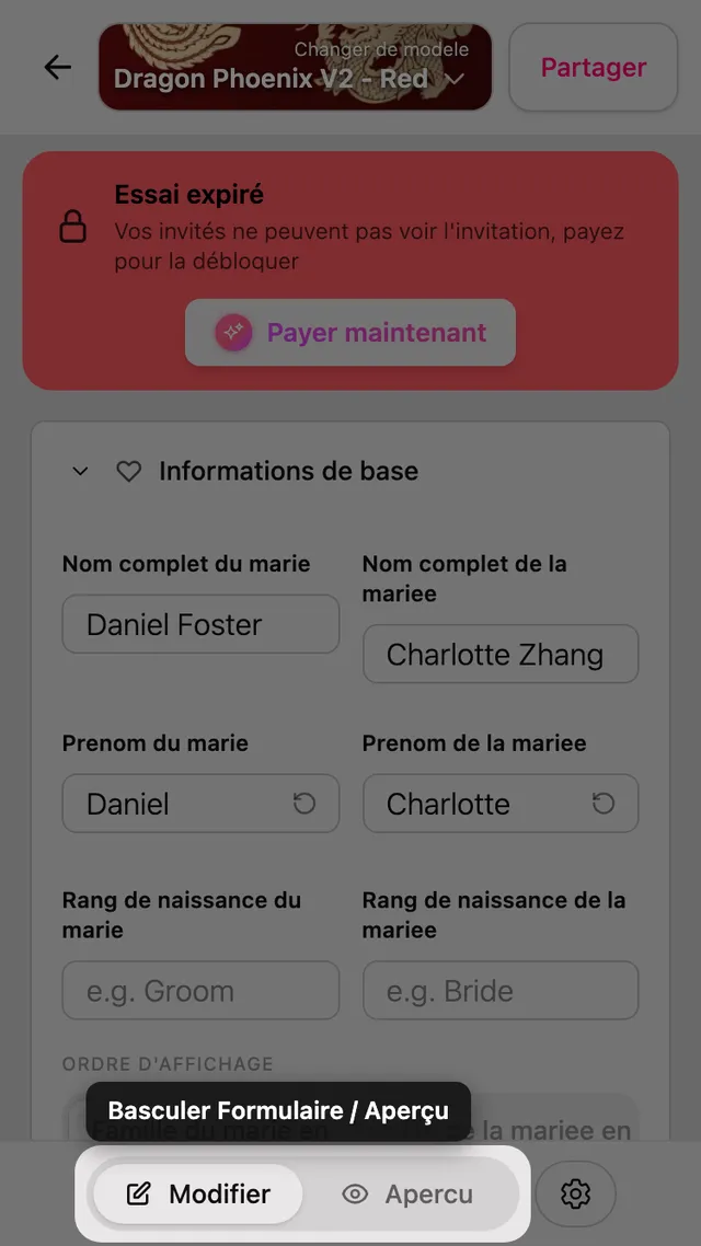 Le sélecteur Formulaire / Aperçu dans l'éditeur