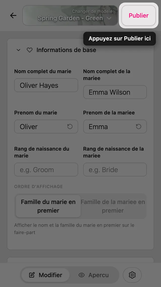 Le bouton Publier dans l'éditeur