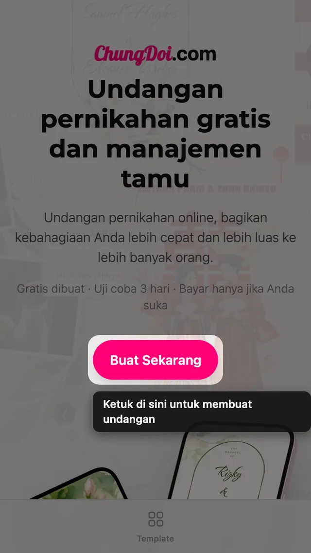 Tombol buat undangan di halaman depan ChungDoi