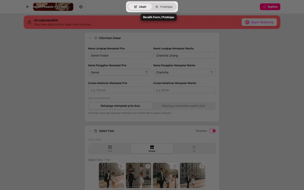 Sakelar Formulir dan Pratinjau di editor