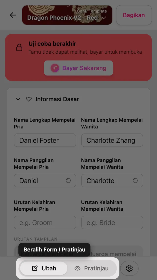 Sakelar Formulir dan Pratinjau di editor