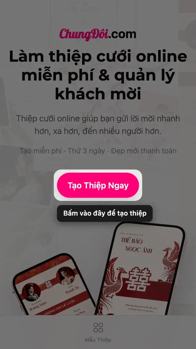 Nút tạo thiệp trên trang chủ ChungDoi